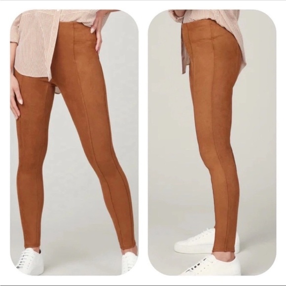 SPANX  Faux Suede Leggings Rich Caramel brown pull on medium new - Picture 1 of 15